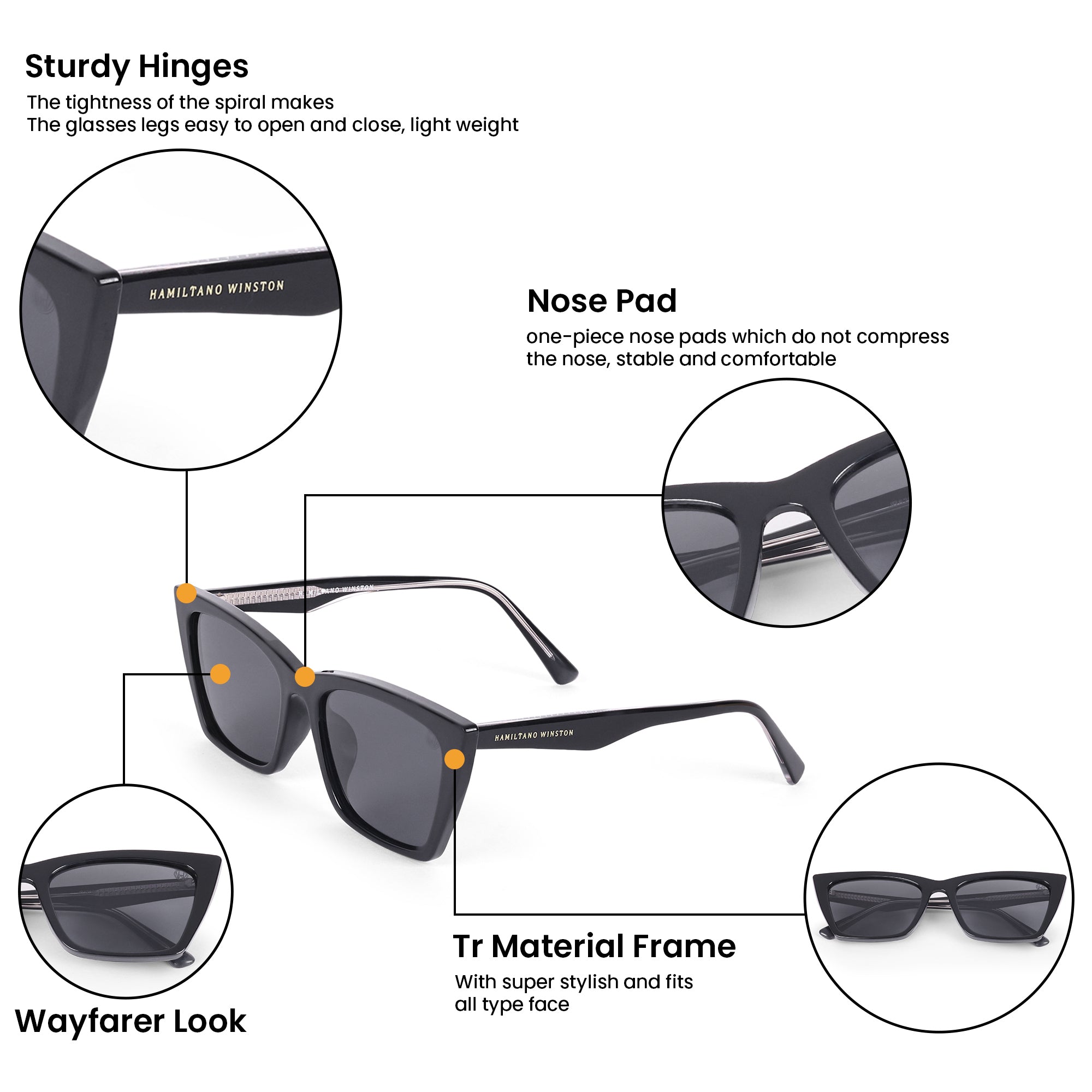 Women UV Protected Cat Eye Sunglasses Black
