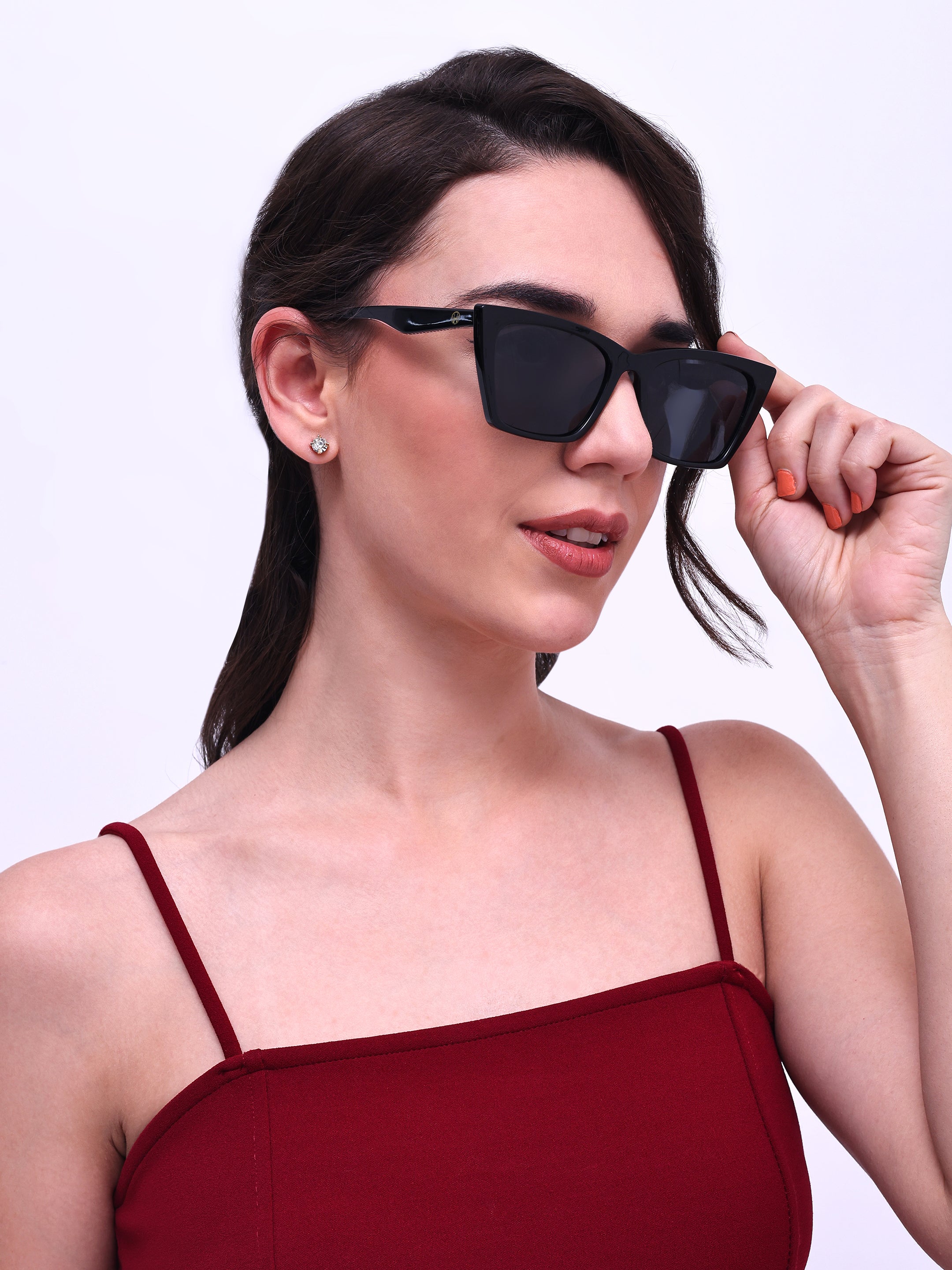 Women UV Protected Cat Eye Sunglasses Black