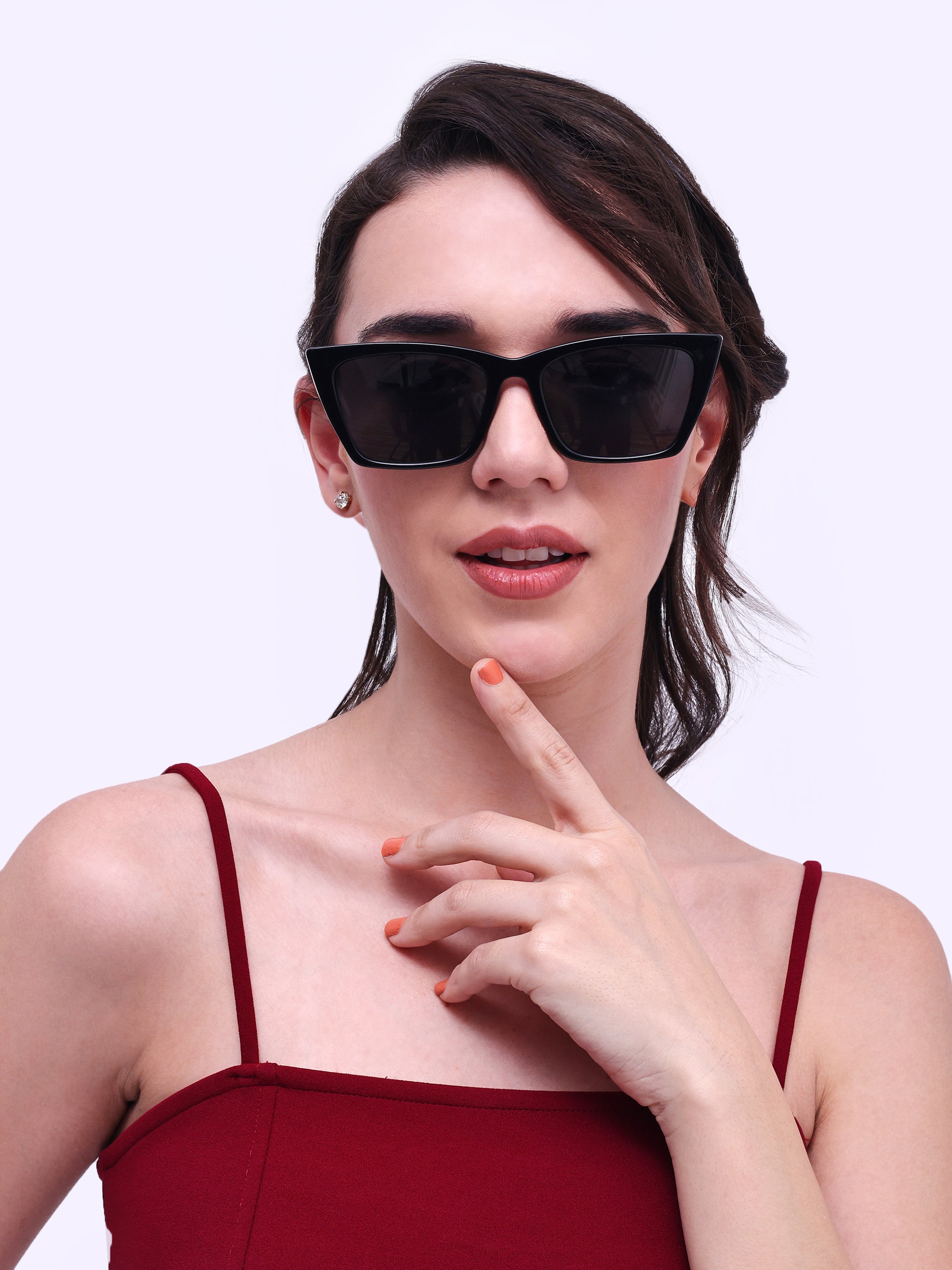 Women UV Protected Cat Eye Sunglasses Black