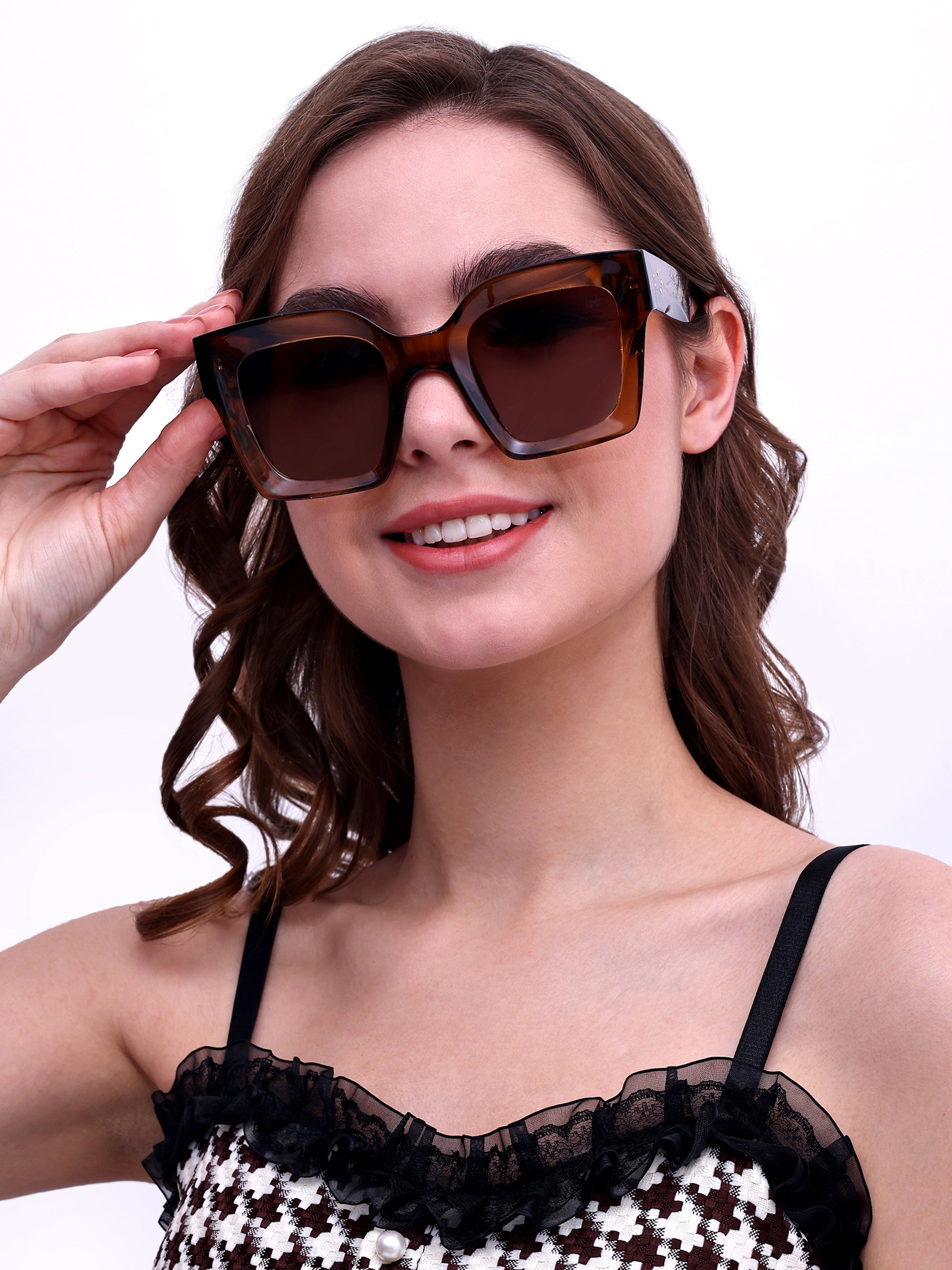 Oversize Square Women UV Protected Sunglasses Brown