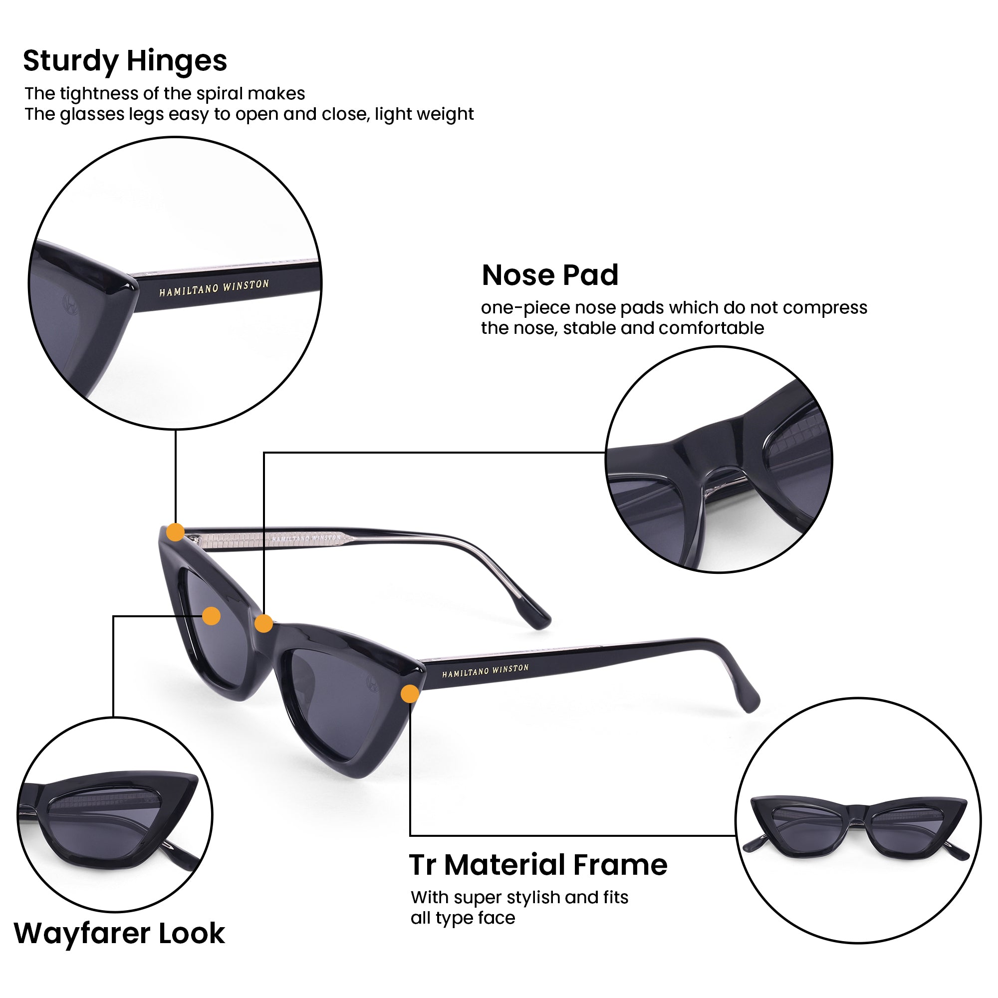 Women UV Protected Cat Eye Sunglasses Black