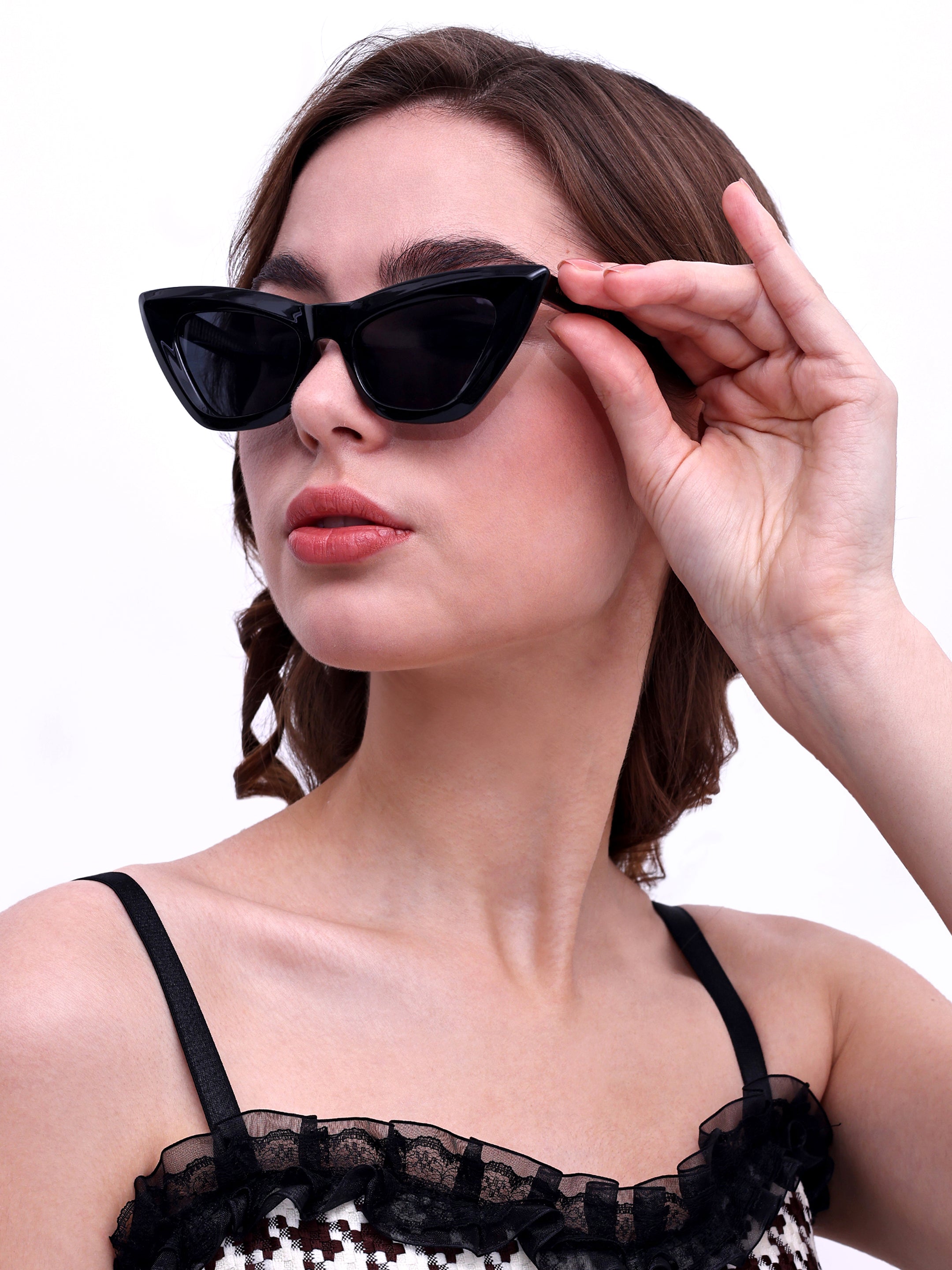 Women UV Protected Cat Eye Sunglasses Black