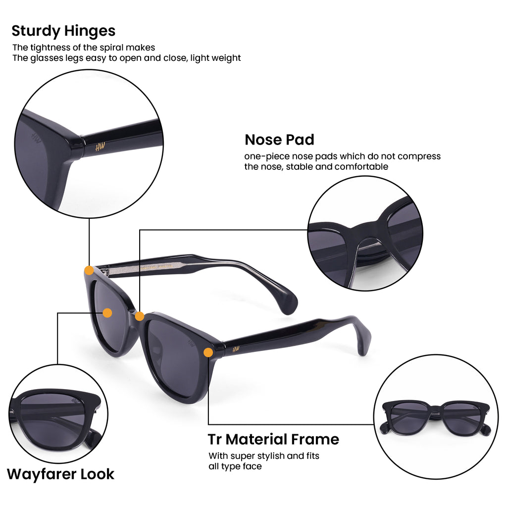 Women UV Protected Acetate Wayfarer Sunglasses Black