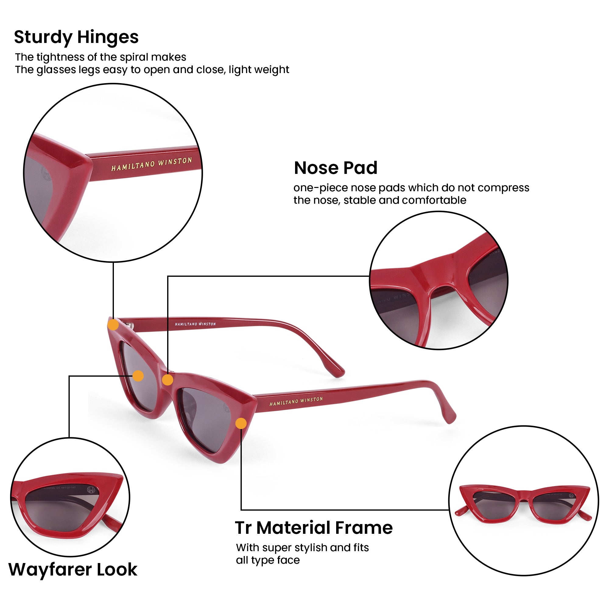 Women UV Protected Cat Eye Sunglasses Red