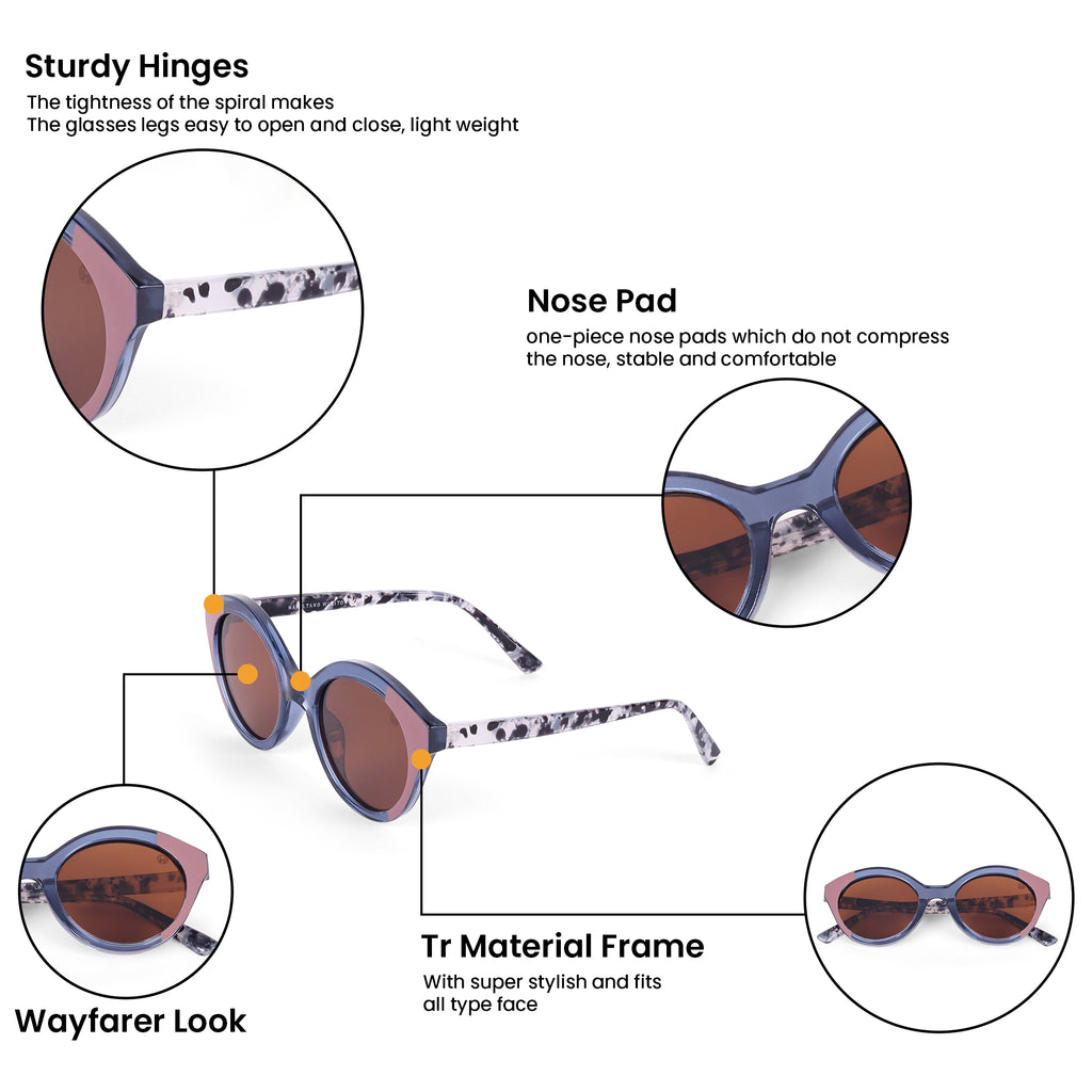 Women UV Protected Cat Eye Sunglasses Brown