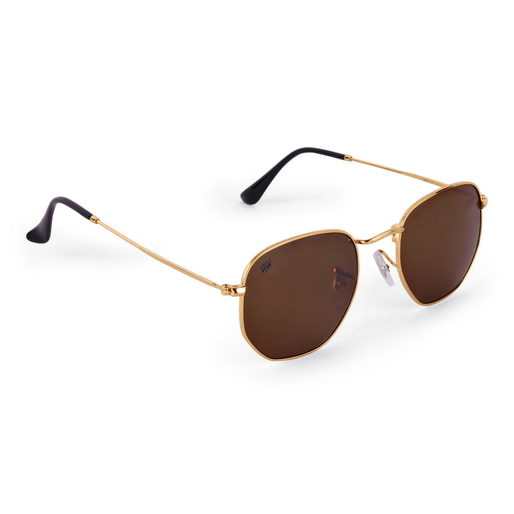 Men Hexagon UV Protected Sunglasses Brown