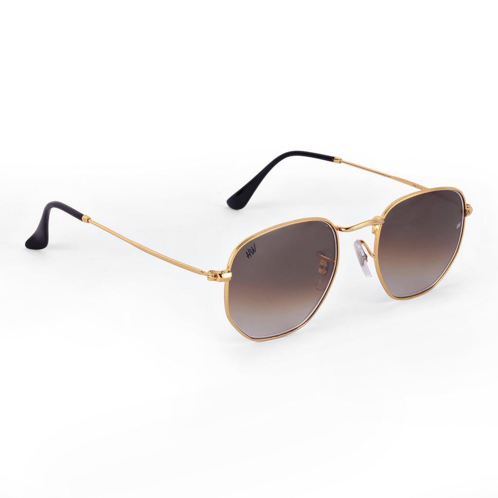 Men Hexagon UV Protected Sunglasses Brown