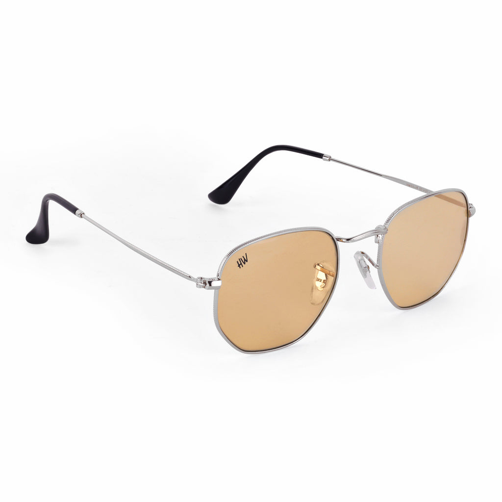 Men Hexagon UV Protected Sunglasses Light Brown