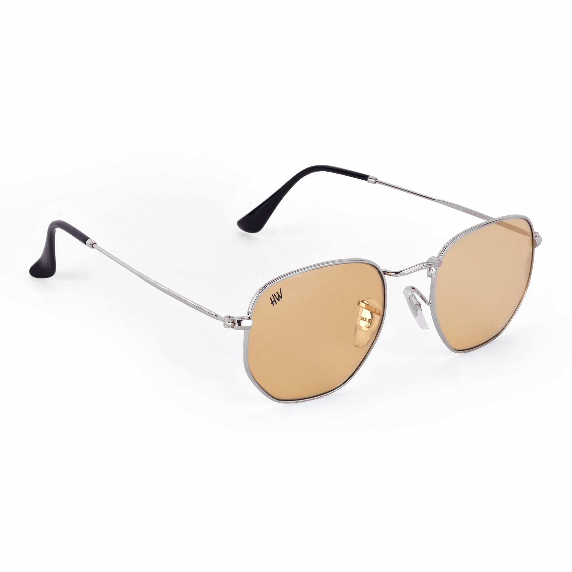Men Hexagon UV Protected Sunglasses Light Brown