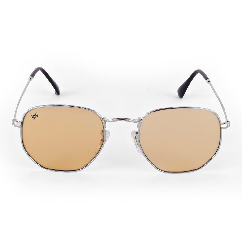 Men Hexagon UV Protected Sunglasses Light Brown