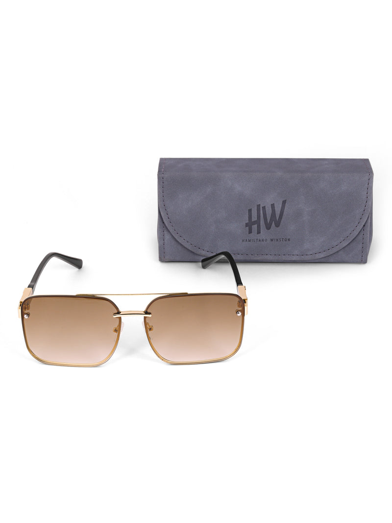 Gold brown metal wayfarer mens sunglasses