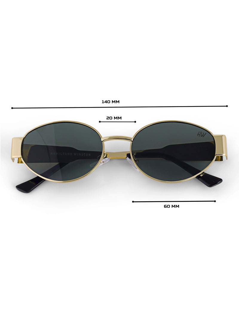Gold green oval sunglasses