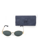 Gold green oval sunglasses