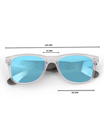 Transparent blue reflector wayfarer sunglasses