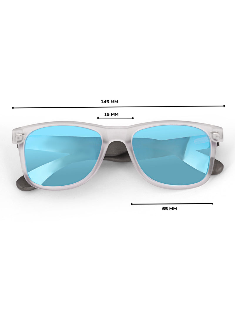 Transparent blue reflector wayfarer sunglasses
