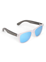 Transparent blue reflector wayfarer sunglasses