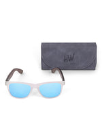 Transparent blue reflector wayfarer sunglasses