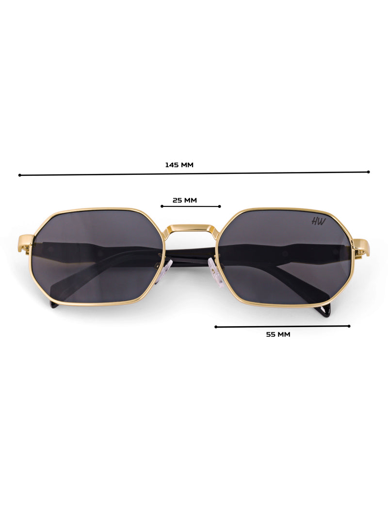 Gold black hexagon mens sunglasses