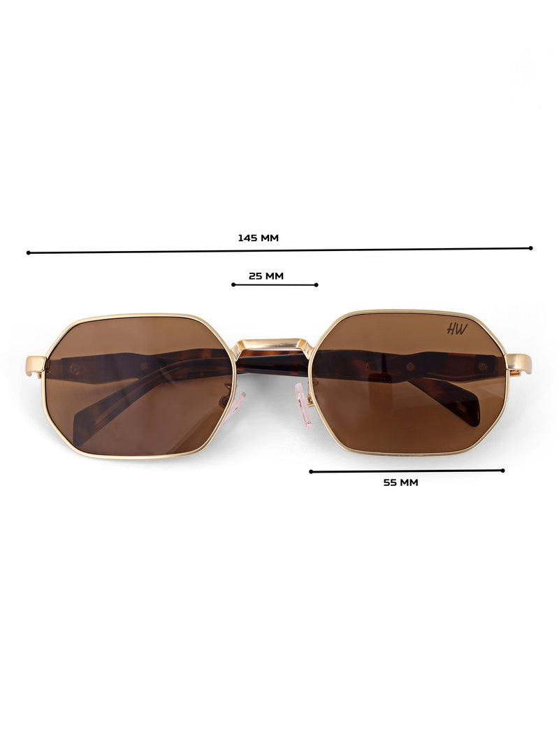 Brown gold hexagon mens sunglasses