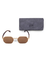 Brown gold hexagon mens sunglasses