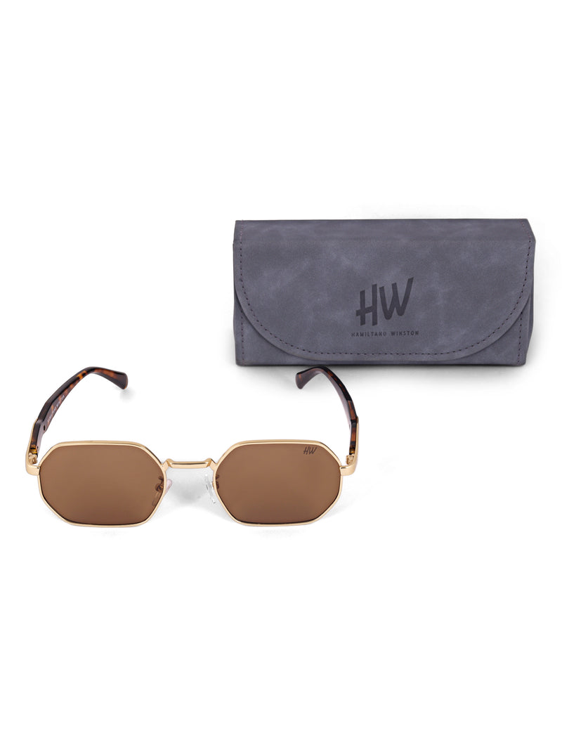 Brown gold hexagon mens sunglasses