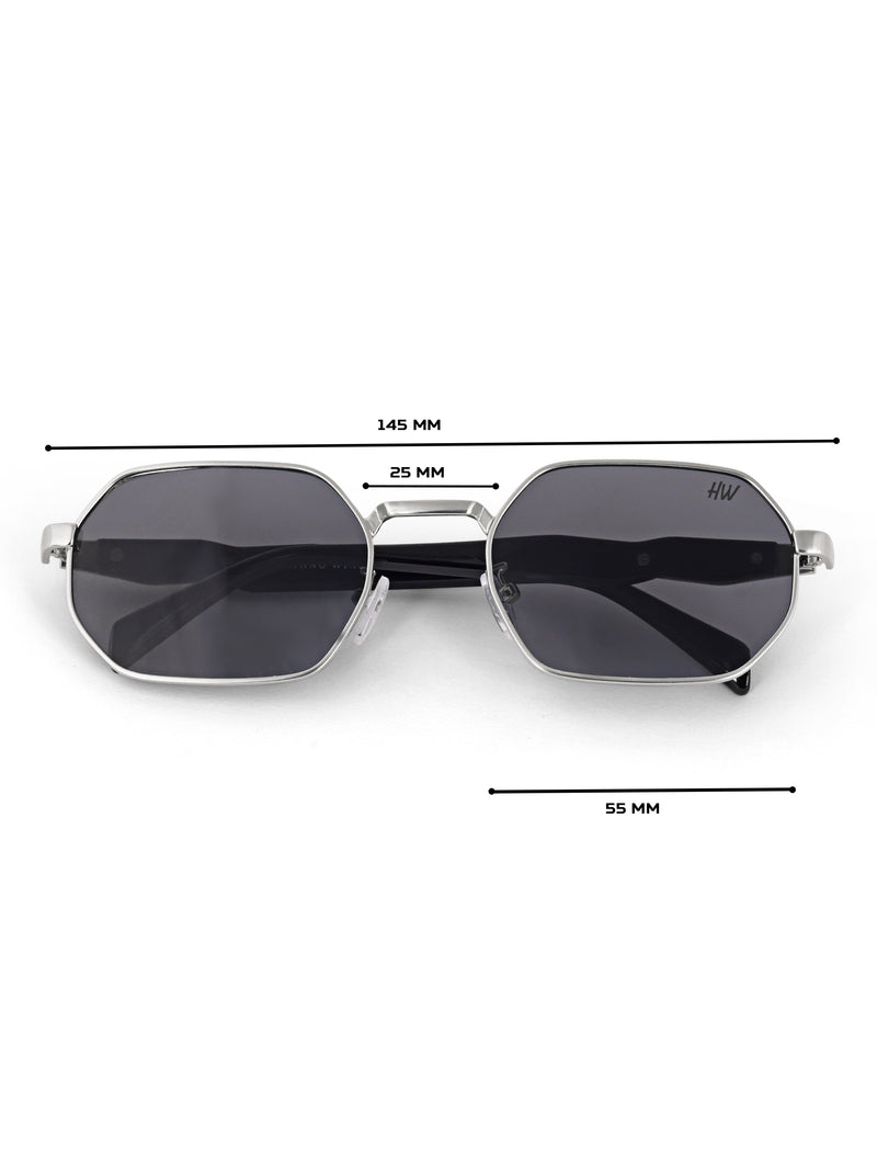 Silver black metal hexagon mens sunglasses
