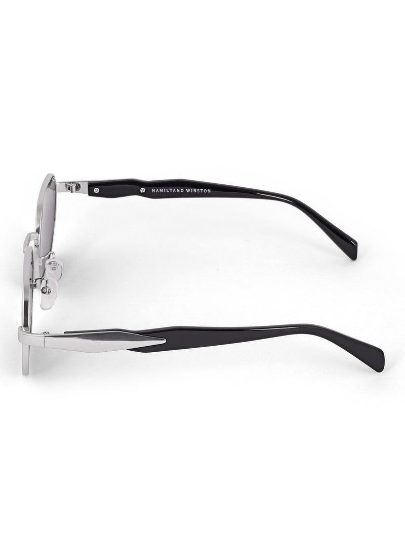 Silver black metal hexagon mens sunglasses
