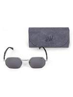 Silver black metal hexagon mens sunglasses