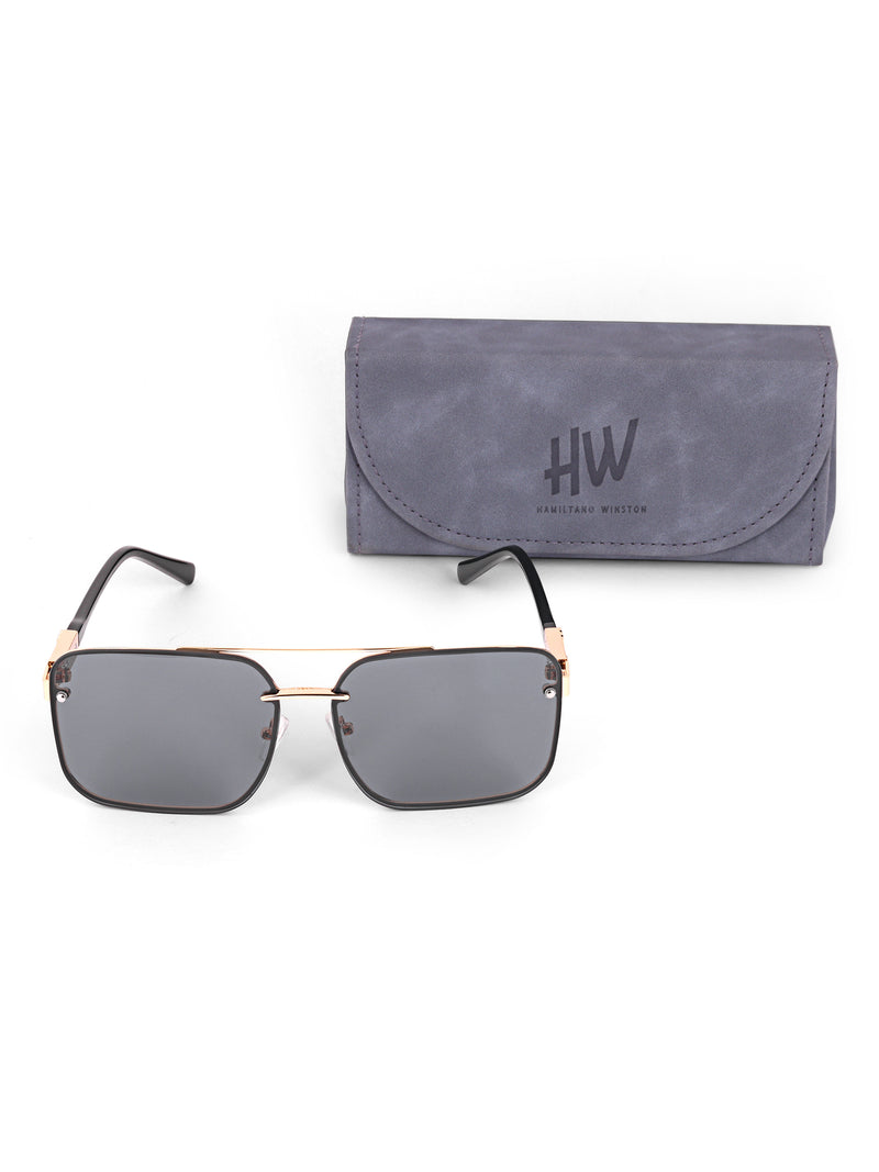Gold black metal wayfarer mens sunglasses