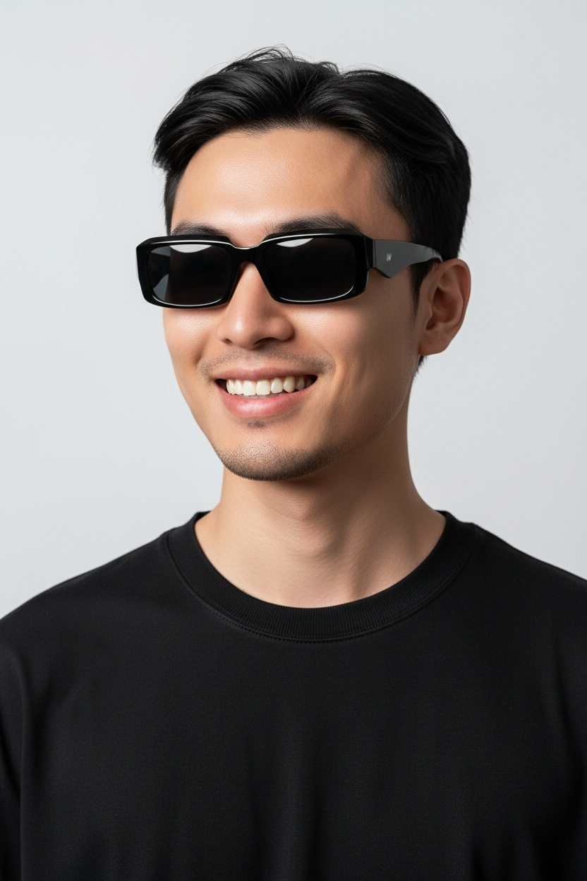 Men's Rectangular Black Sunglasses