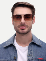 Gold brown metal wayfarer mens sunglasses