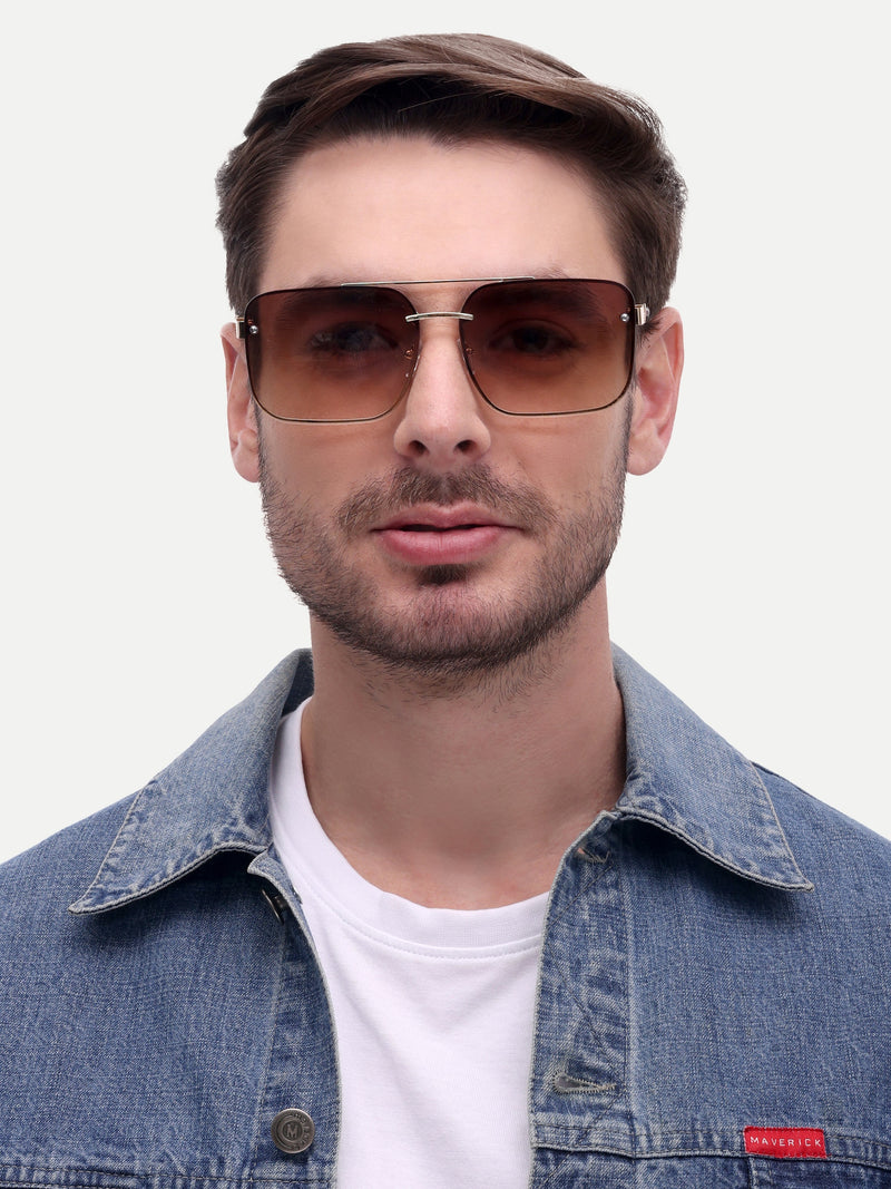 Gold brown metal wayfarer mens sunglasses