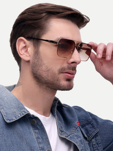 Gold brown metal wayfarer mens sunglasses