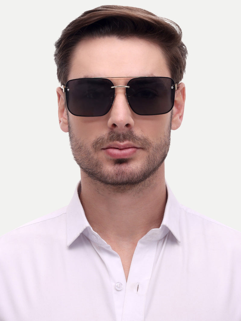 Gold black metal wayfarer mens sunglasses