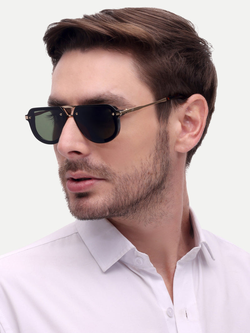 Gold green metal wayfarer sunglasses