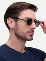Gold black hexagon mens sunglasses