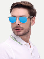 Transparent blue reflector wayfarer sunglasses