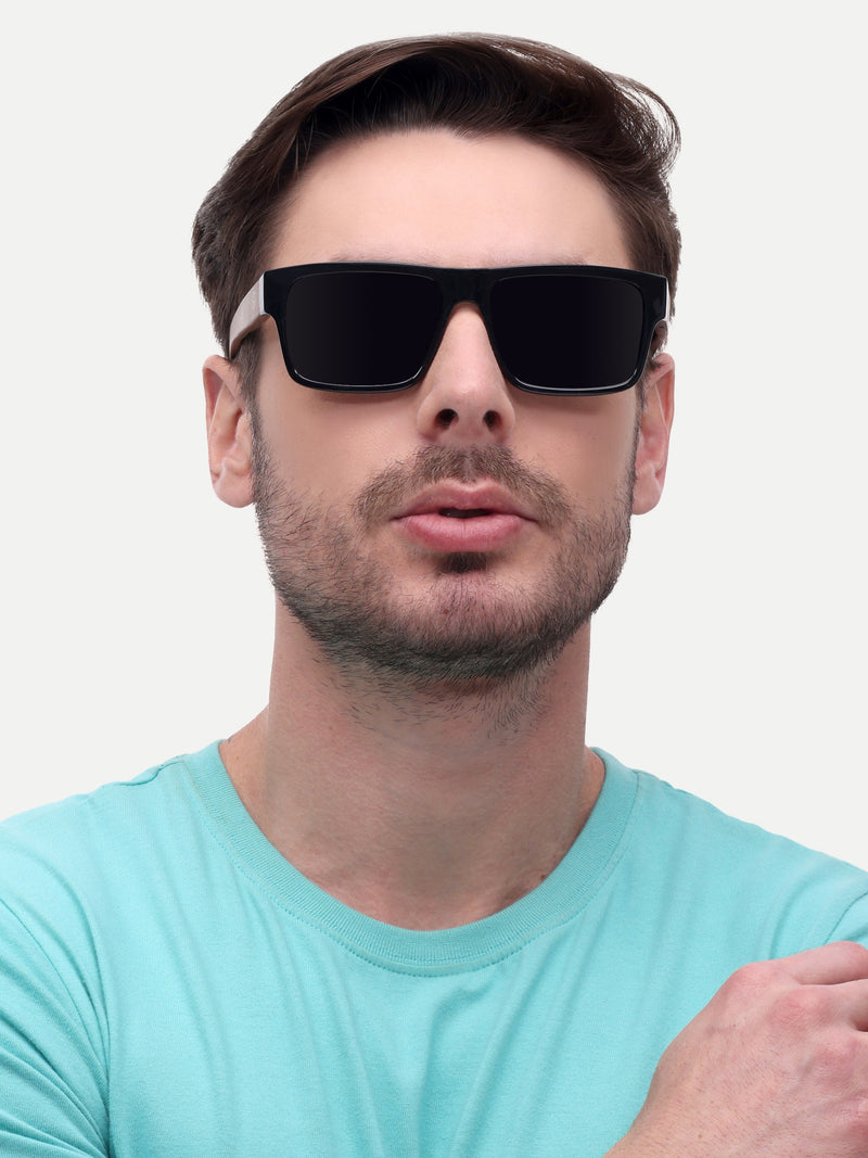 Black wood style wayfarer mens sunglasses