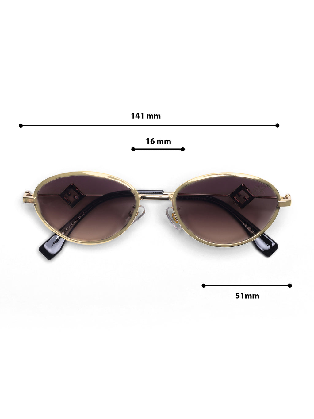 Luxy Gold Shade Brown Metallic Oval Women Sunglasses